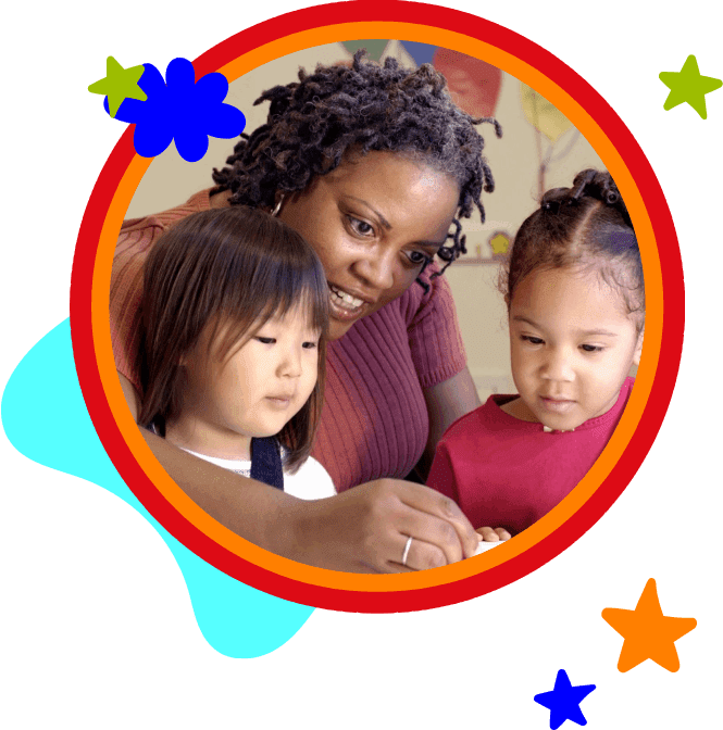 Small children at a daycare center learning to write