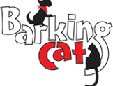 A black and white picture of the words barking cat